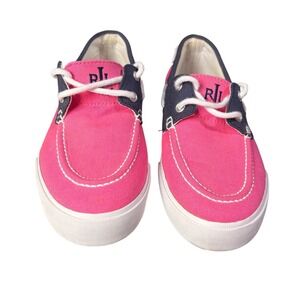 Lauren Ralph Lauren Breeana Pink Canvas Boat Shoes Navy Blue RLL Loafers 7.5B